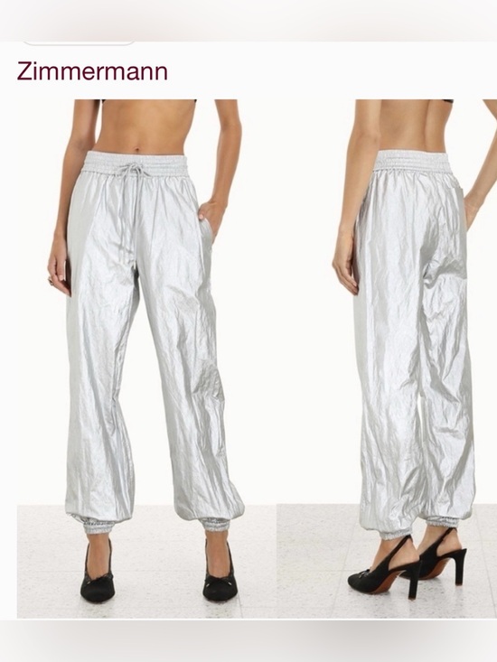 Zimmermann Pants - NWT [$650] Zimmermann Rhythmic Drawstring Silver Metallic Pants. size 0